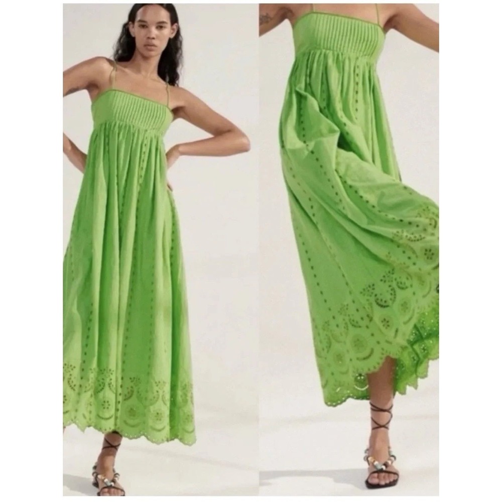 Slate & Willow Large Lime Green Eyelet  Midi Smocked /Scallop Dress Bodice